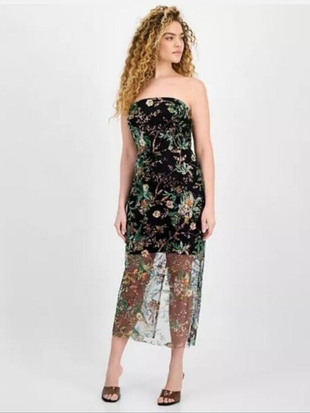 Sam Edelman Floral Sequence Strapless Dress